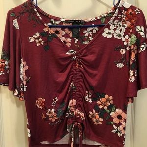 Burgundy floral cinch crop top
